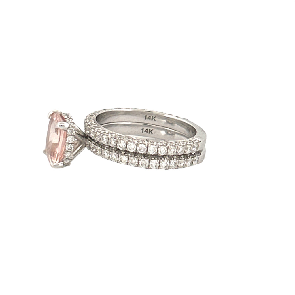 14K Gold 2.00 Carat Cushion Morganite 3D Engagement Set