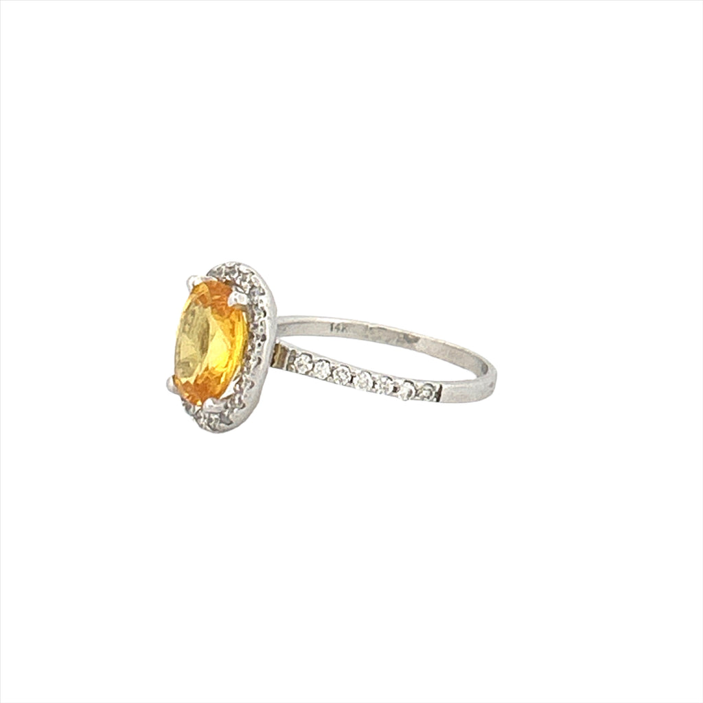 14K Gold 2.00 Carat Oval Yellow Sapphire Diamond Halo Engagement Ring