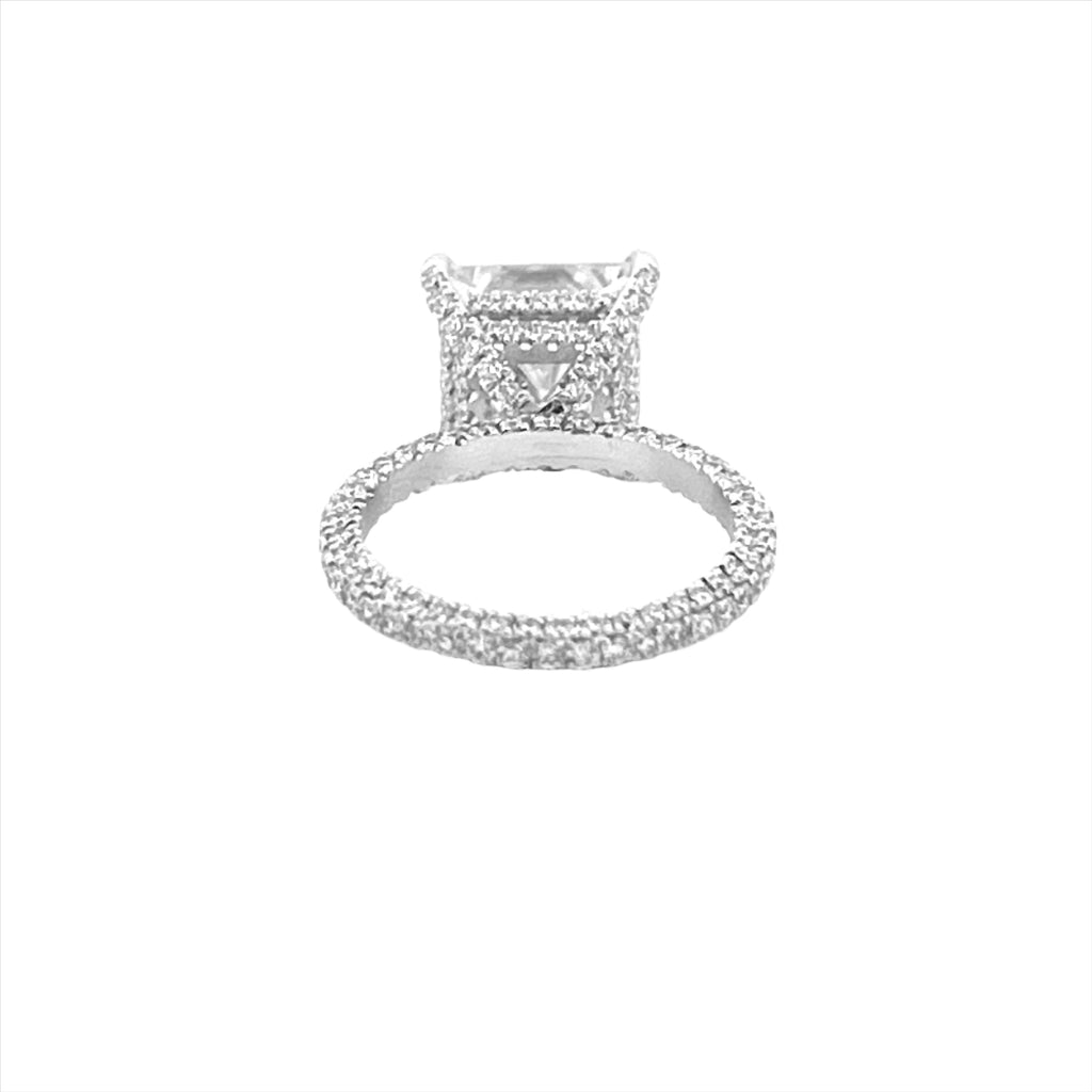14K Gold Diamond Double Under Halo Ring w/ 4.00 Carat Princess Cut Forever Brilliant Moissanite Engagement Ring