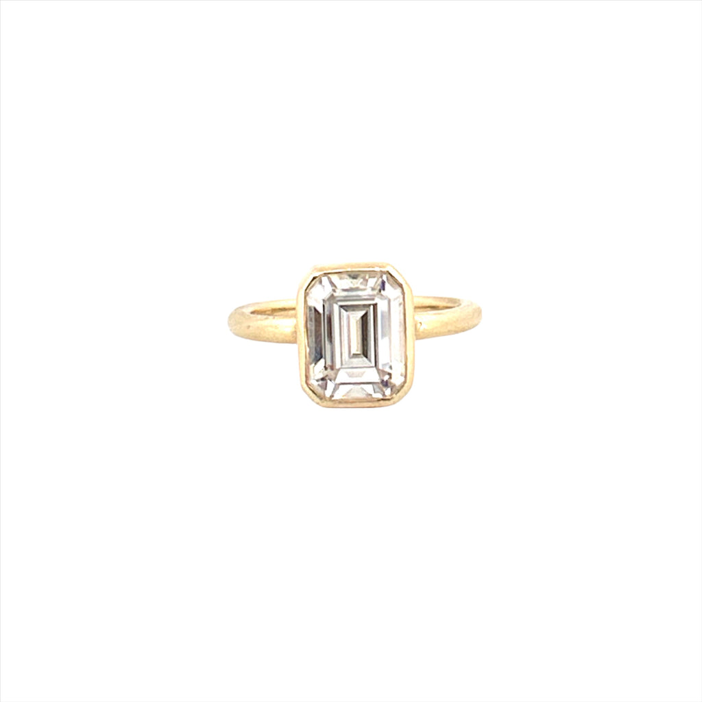 14K Gold 3.00 Carat Emerald Cut Lab Grown Diamond Bezel Solitaire Engagement Ring