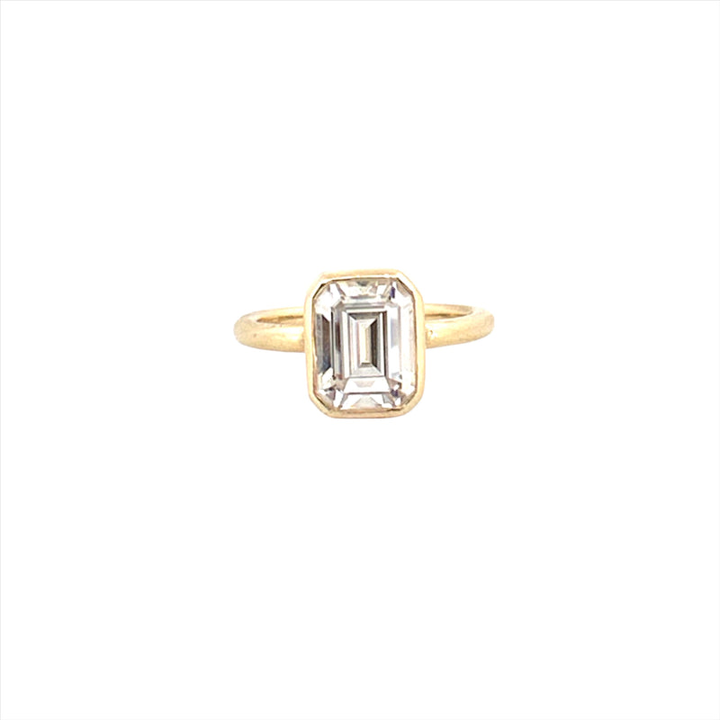 14K Gold 3.00 Carat Emerald Cut Lab Grown Diamond Bezel Solitaire Engagement Ring