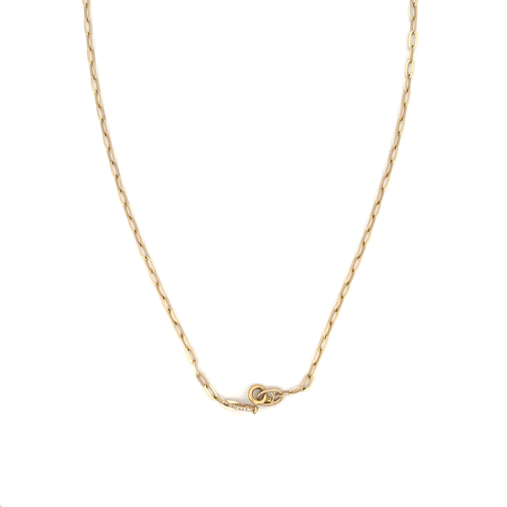 14K Gold Solid Paper Clip Diamond Clasp Necklace