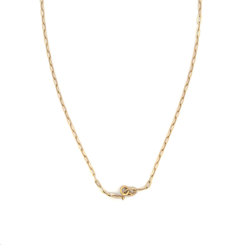 14K Gold Solid Paper Clip Diamond Clasp Necklace