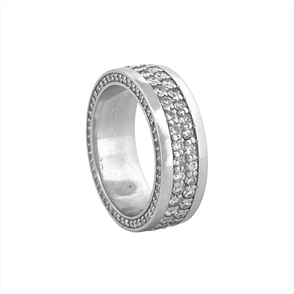 14K Gold Two Row Channel Set Mens Diamond Band w/ Diamond Walls