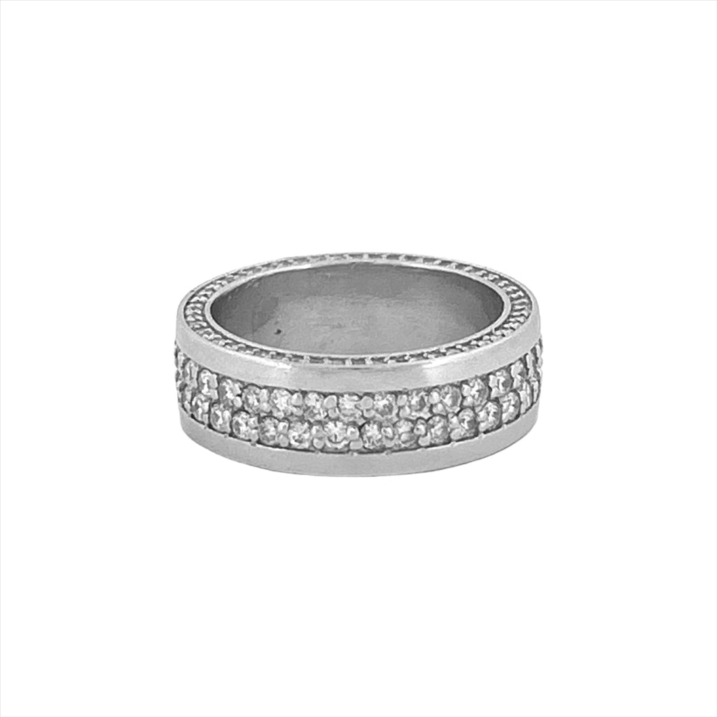 14K Gold Two Row Channel Set Mens Diamond Band w/ Diamond Walls