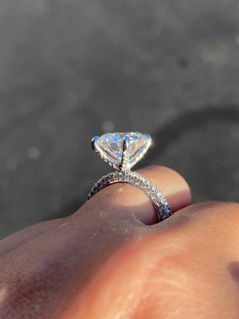 14K Gold 3.00 Carat Round Cut Lab Grown Diamond 3D Engagement Ring w/ Diamond Prongs