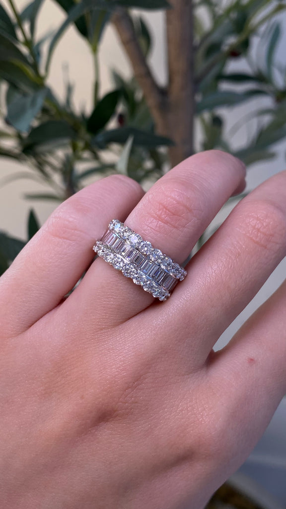 14K Gold 9.3MM Natural Baguette and Round Diamond Halfway Band