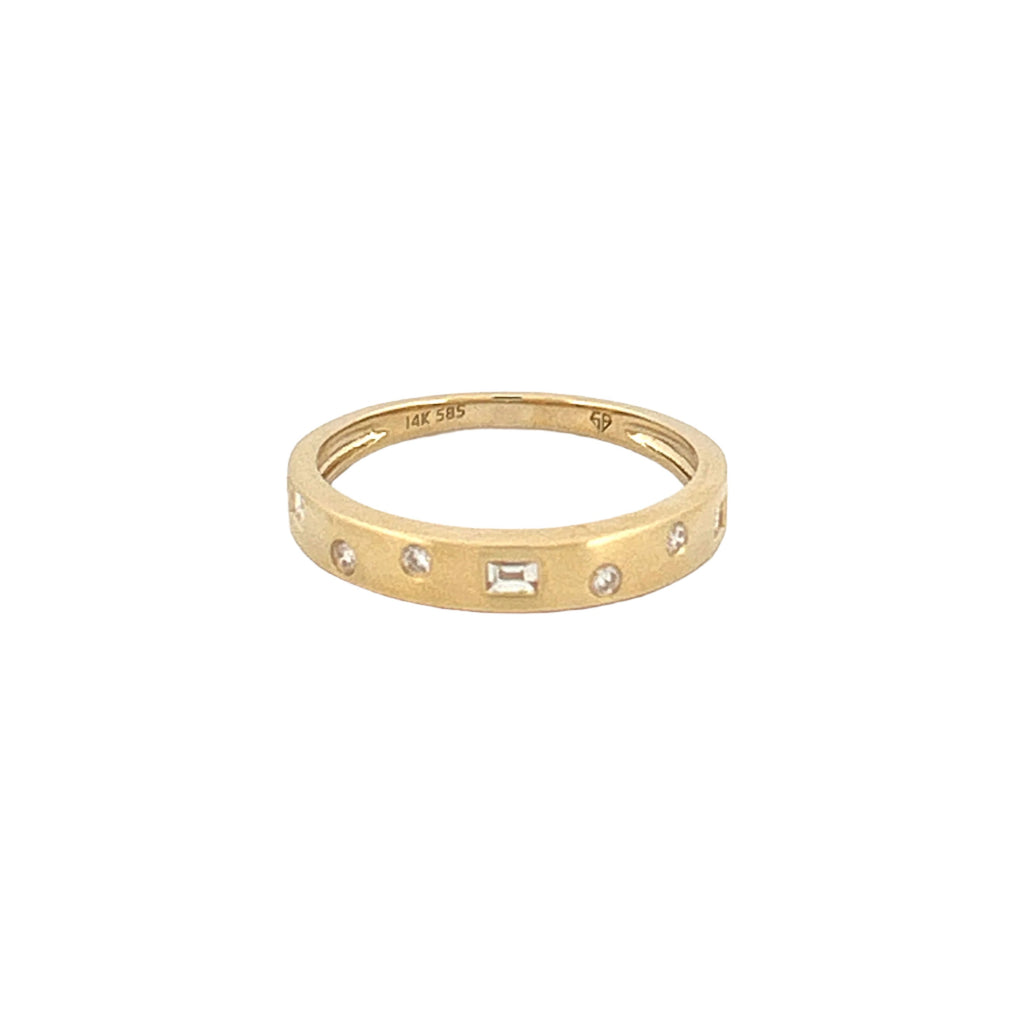 14K Gold Spaced Baguette and Round Diamond Fashion Band