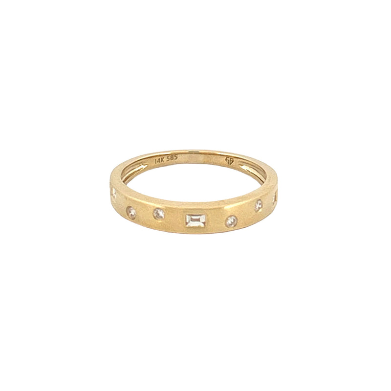 14K Gold Spaced Baguette and Round Diamond Fashion Band