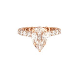 14K Gold Pear Shape Cluster Natural Diamond U Prong and Diamond Prong Engagement Ring w/ Under Halo