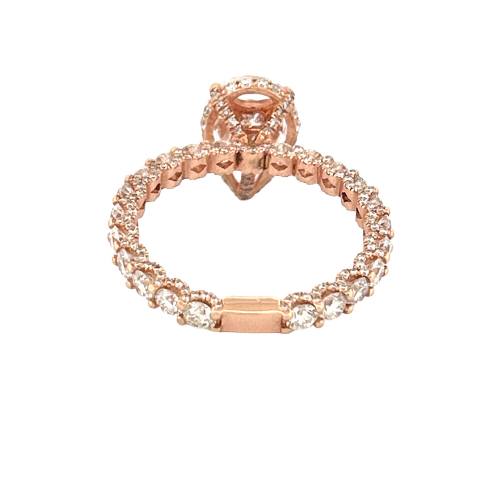14K Gold Pear Shape Cluster Natural Diamond U Prong and Diamond Prong Engagement Ring w/ Under Halo