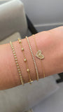 14K Gold Fluted Heart Diamond Charm Bracelet