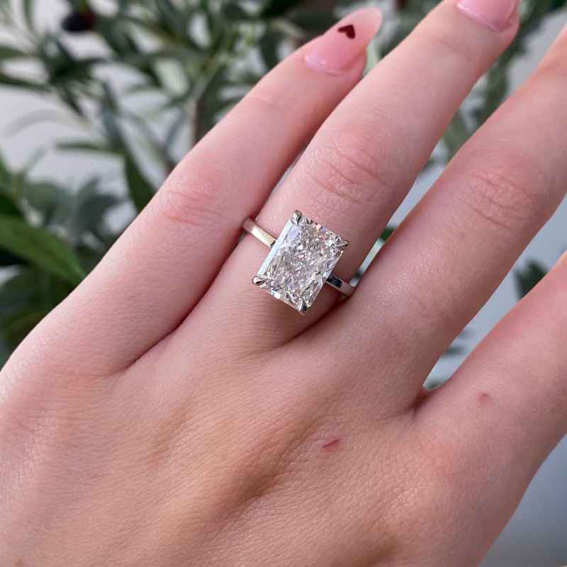 14K Gold 5.00 Carat Lab Grown Radiant Diamond Solitaire Engagement Ring
