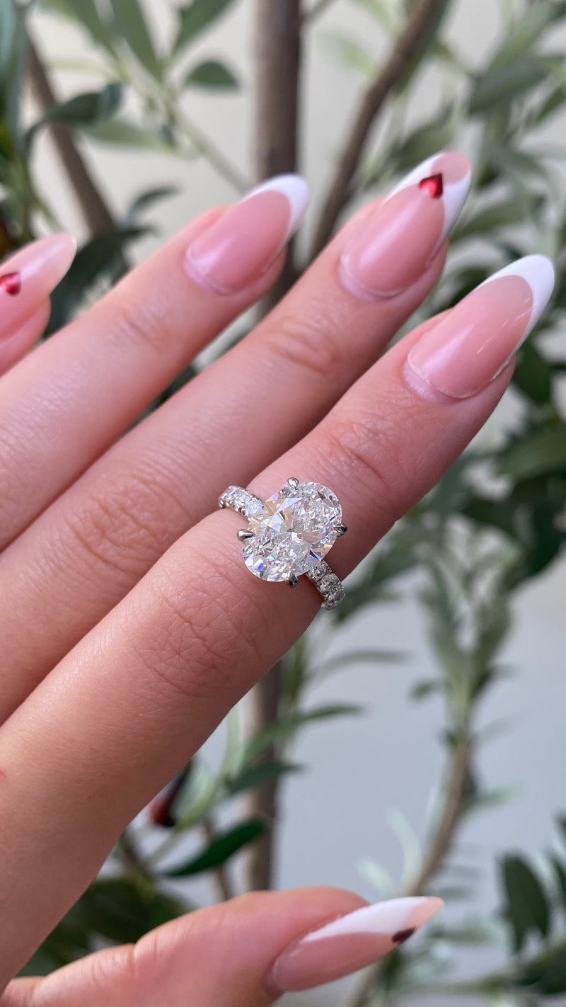 14K Gold 3.00 Carat Lab Grown Oval Diamond Prong Set Under Halo Engagement Ring