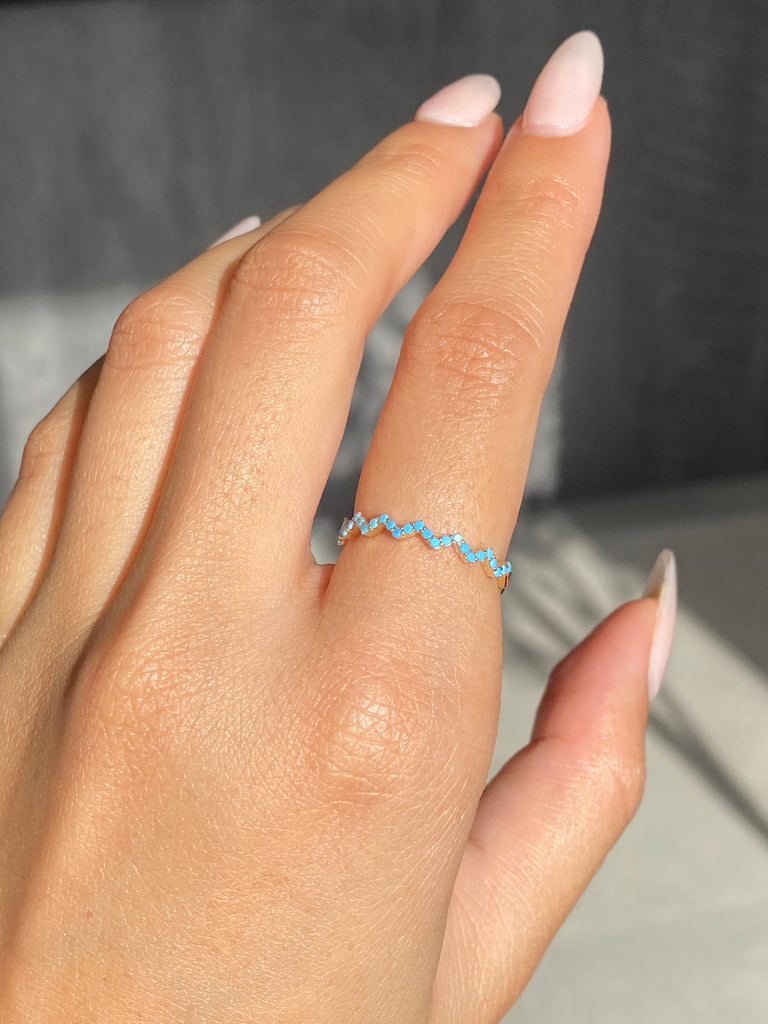 14K Gold Zig Zag Turquoise Band