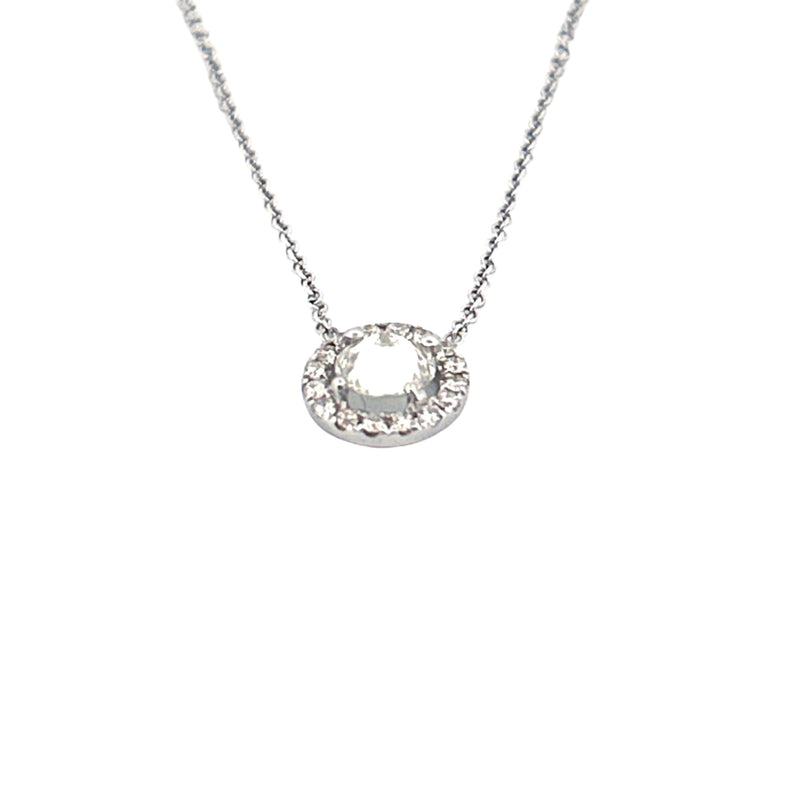 14K Gold Inverted Diamond Round Halo Pendant Necklace
