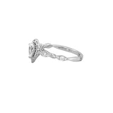 14K Gold Natural Pear Halo Cathedral Halo Engagement Ring w/ Marquise & Round Setting