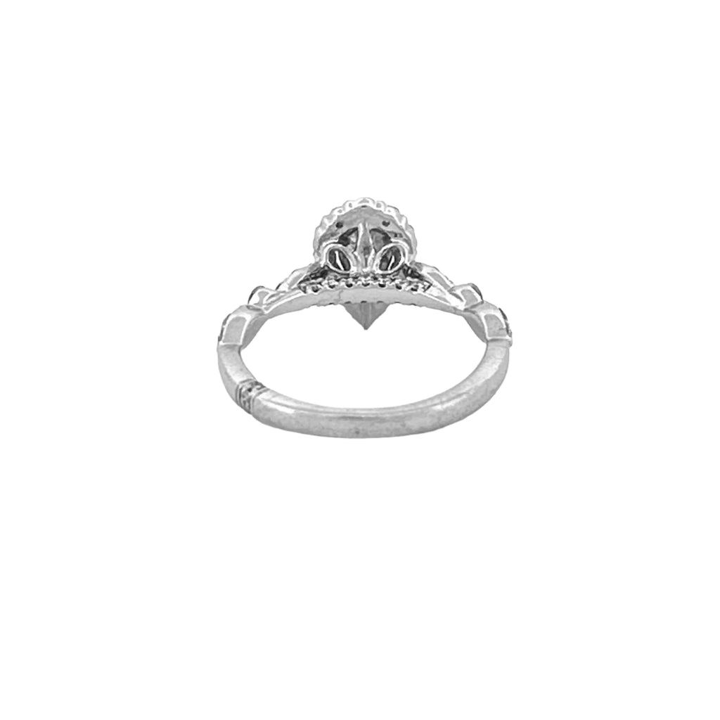 14K Gold Natural Pear Halo Cathedral Halo Engagement Ring w/ Marquise & Round Setting