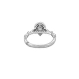 14K Gold Natural Pear Halo Cathedral Halo Engagement Ring w/ Marquise & Round Setting