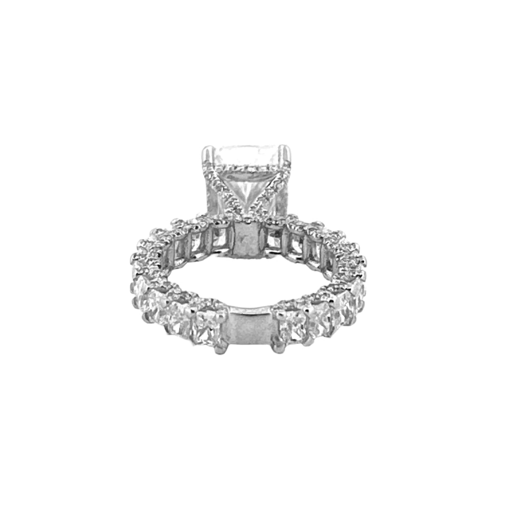 14K Gold 5.00 Carat Lab Grown Radiant Diamond U Prong and Emerald Setting w/ Diamond Prongs and Under Halo