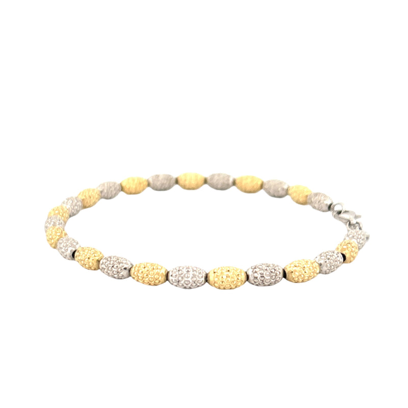 14K Two-Tone Gold Diamond Cut Oval Ball Bracelet