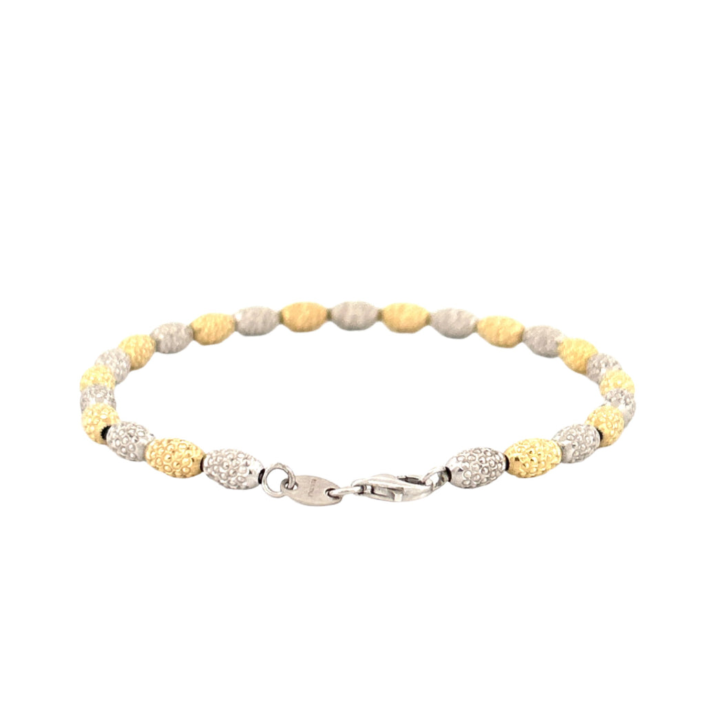 14K Two-Tone Gold Diamond Cut Oval Ball Bracelet