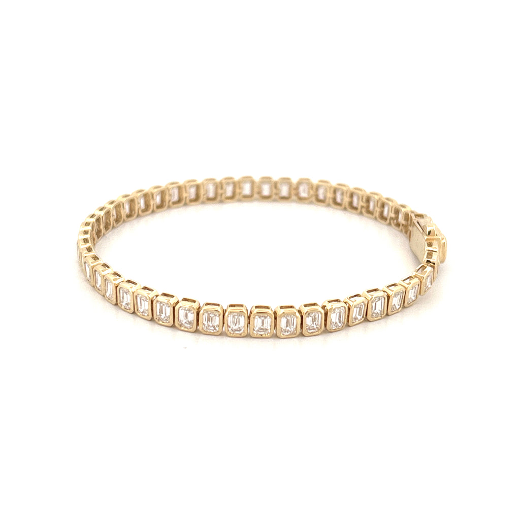 14K Gold 10.00 Carat Emerald Bezel Lab Grown Diamond Tennis Bracelet