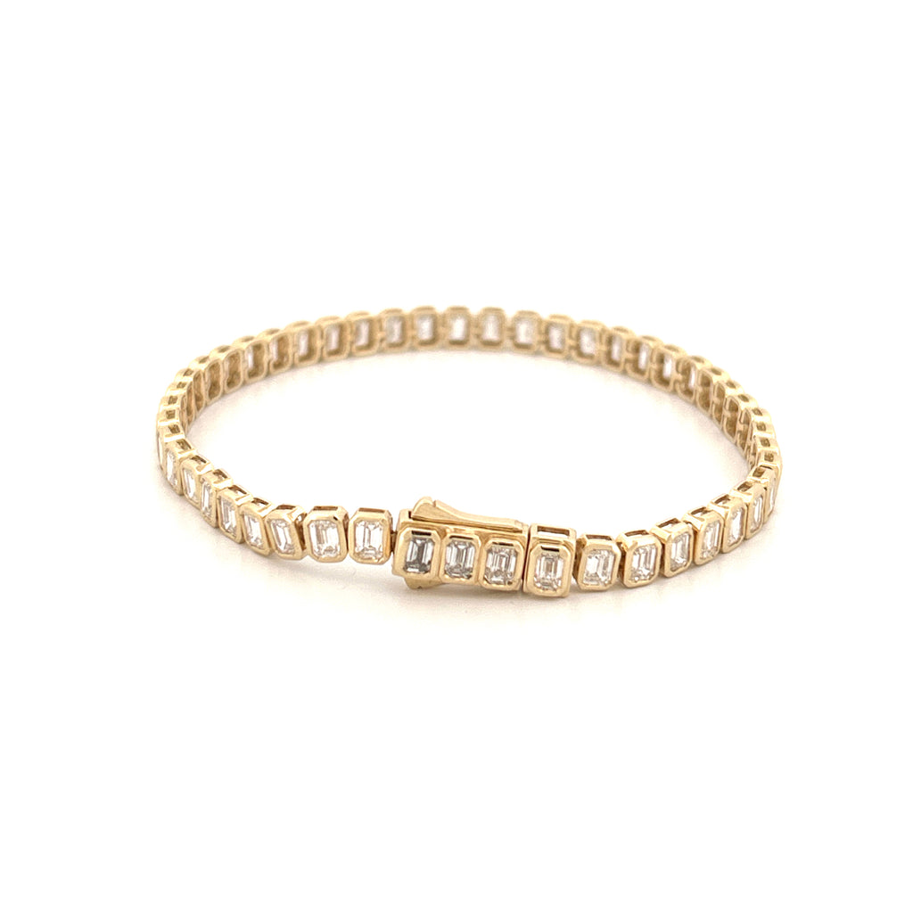 14K Gold 10.00 Carat Emerald Bezel Lab Grown Diamond Tennis Bracelet