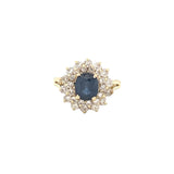 14K Gold Floral Diamond Halo Sapphire Ring