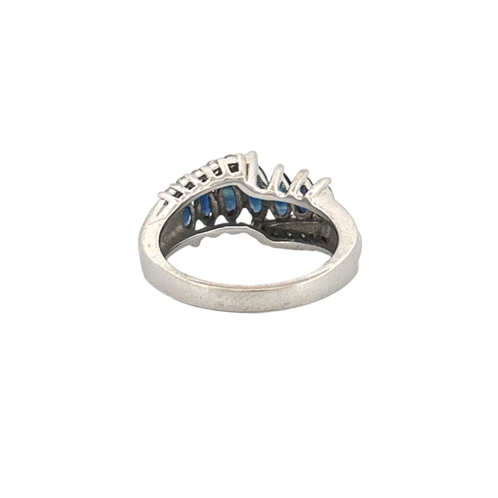 14K Gold Sapphire Marquise Art Deco Diamond Ring
