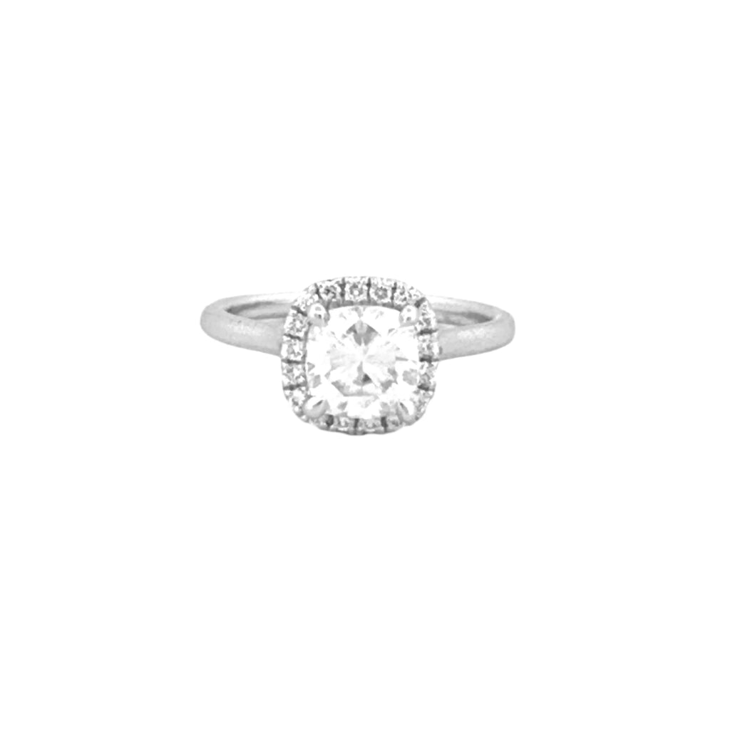 14K Gold 1.50 Carat Lab Grown Cushion Cut Diamond Halo Cathedral Engagement Ring