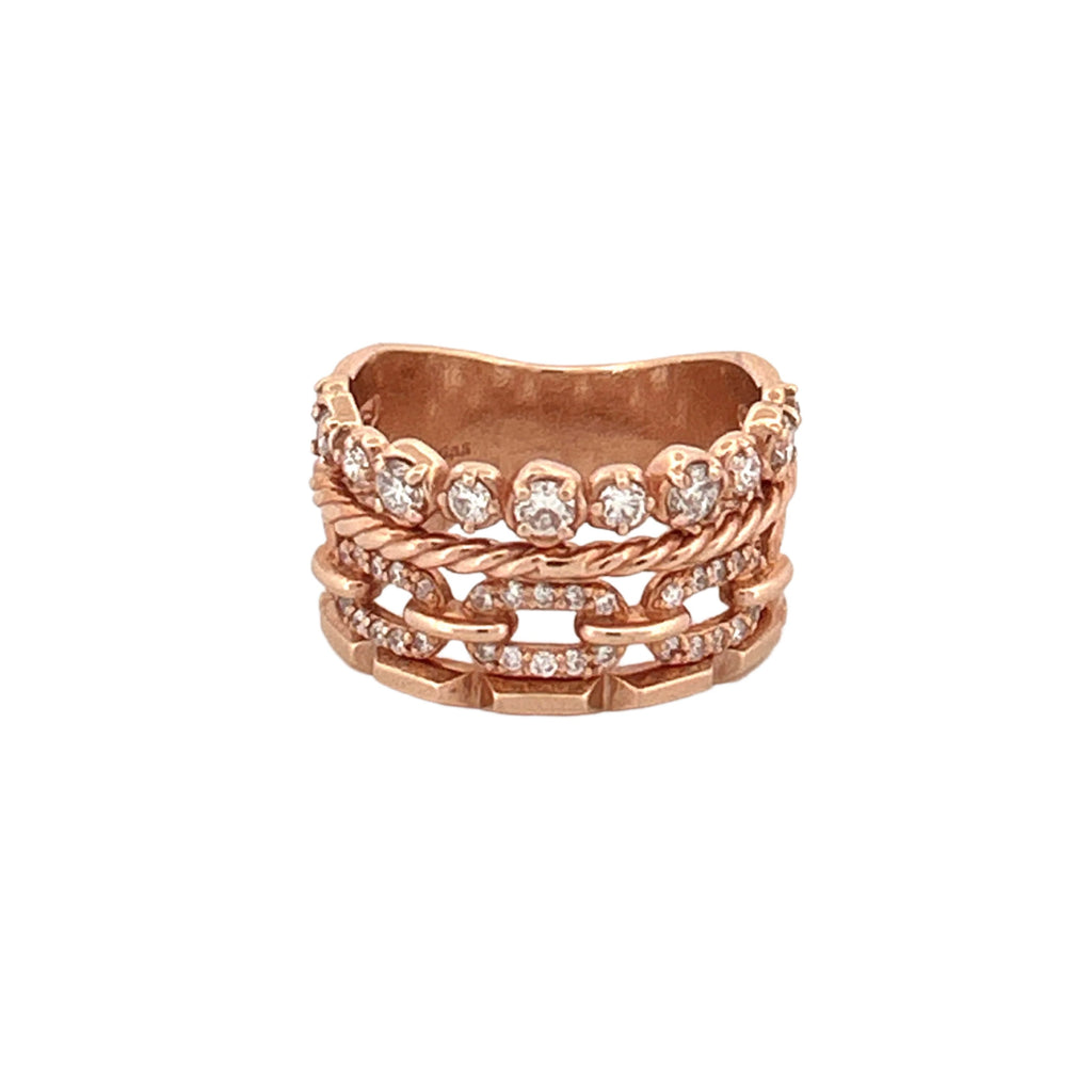 14K Gold Four Style Row Diamond Band