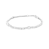 14K Gold Emerald Bezel Station and Round Lab Grown Diamond Tennis Bracelet