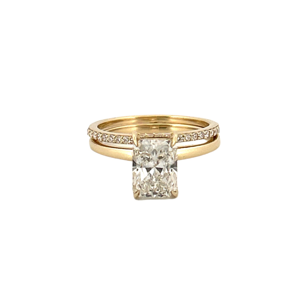 14K Gold 2.00 Carat Lab Grown Radiant Diamond Under Halo Solitaire Engagement Set
