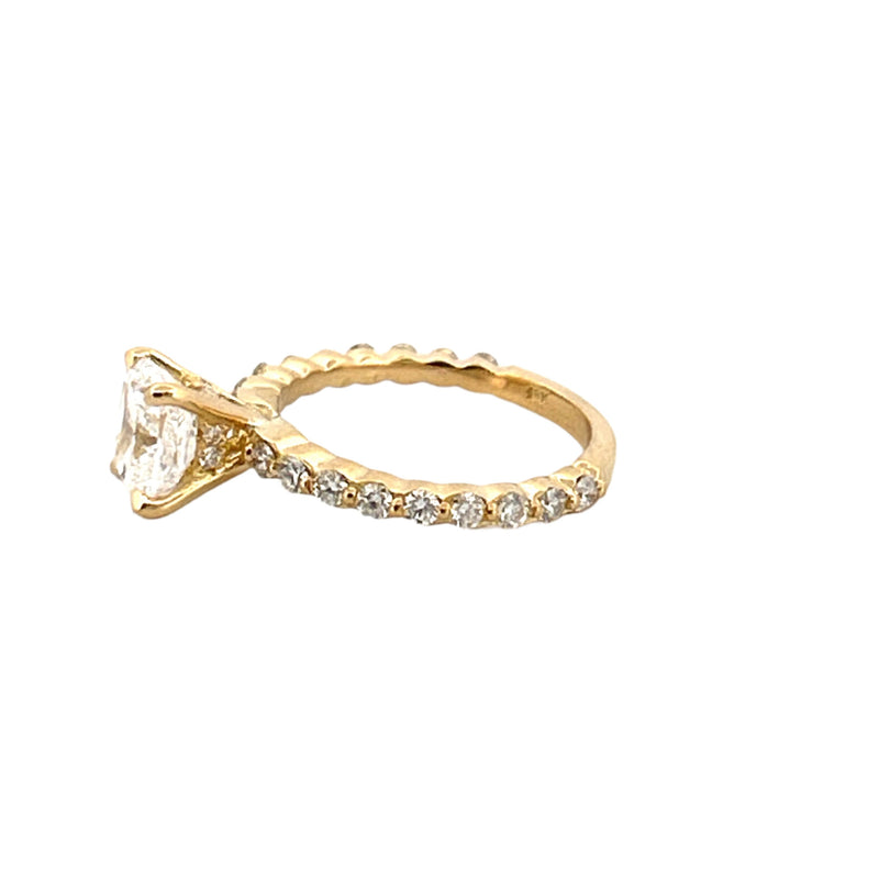 14K Gold 2.00 Carat Natural Cushion Diamond Single Prong Engagement Ring
