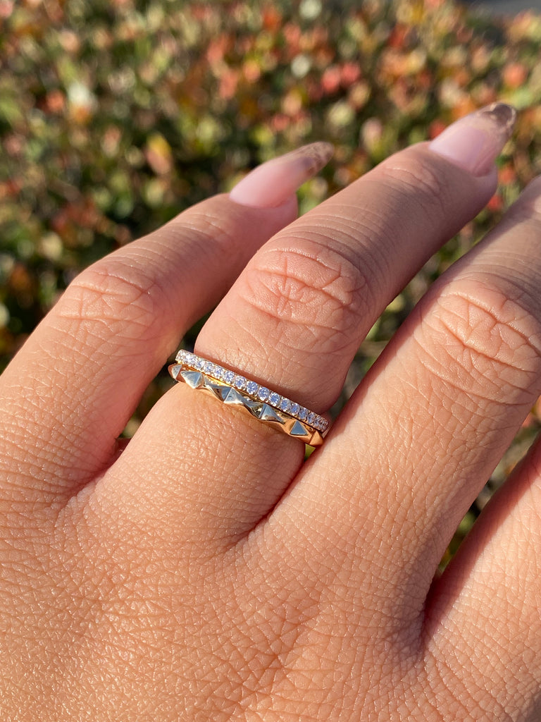 14K Gold Studded Two Row Diamond Band