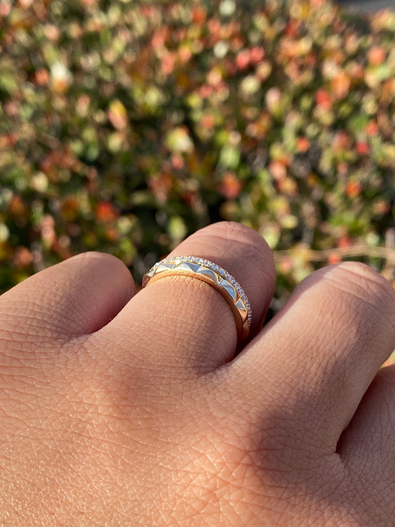 14K Gold Studded Two Row Diamond Band