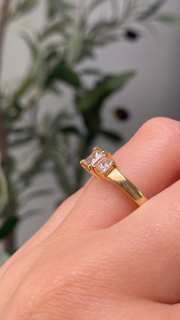 14K Gold 1.10 Carat Natural 3 Stone Princess Cut Diamond Engagement Ring