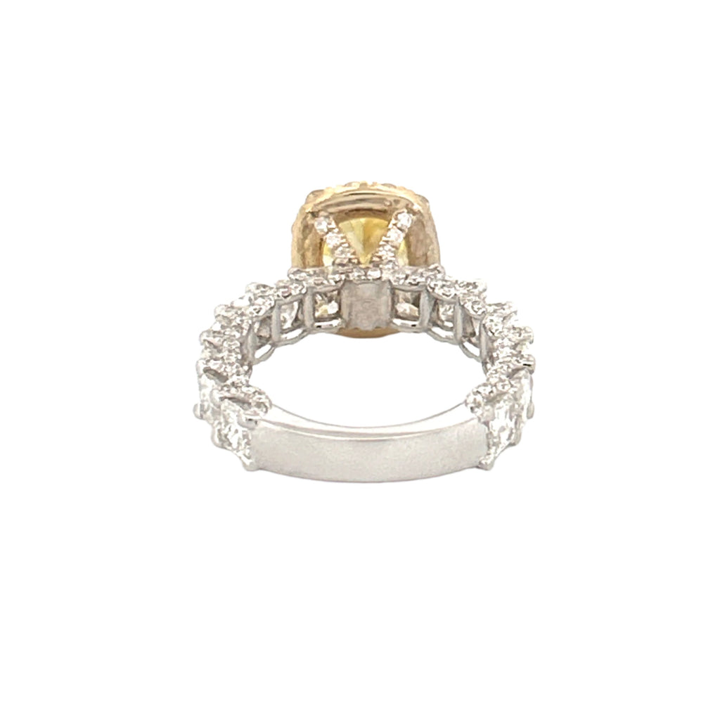 14K Two-Tone Gold Natural 1.50 Carat Cushion Yellow Diamond Radiant Diamond U Prong Engagement Ring
