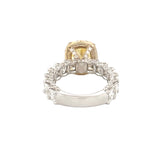14K Two-Tone Gold Natural 1.50 Carat Cushion Yellow Diamond Radiant Diamond U Prong Engagement Ring