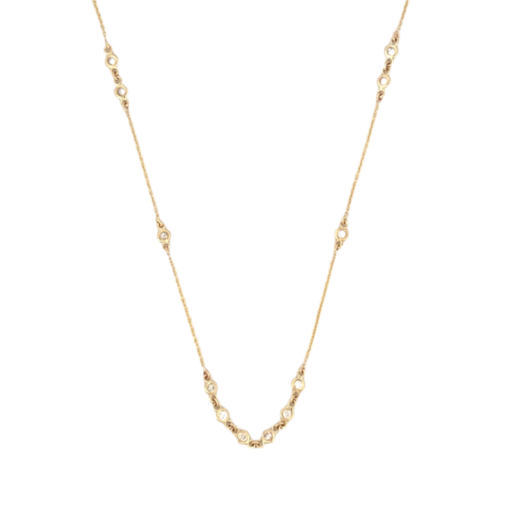 14K Gold Diamond Bezel Station Necklace