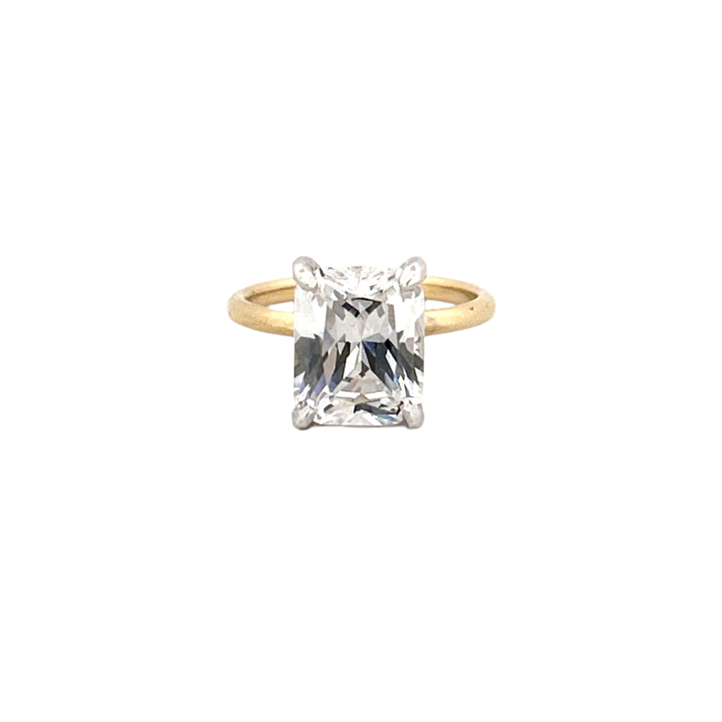 14K Two-Tone Gold 4.00 Carat Radiant Lab Grown Diamond Under Halo Solitaire Engagement Ring