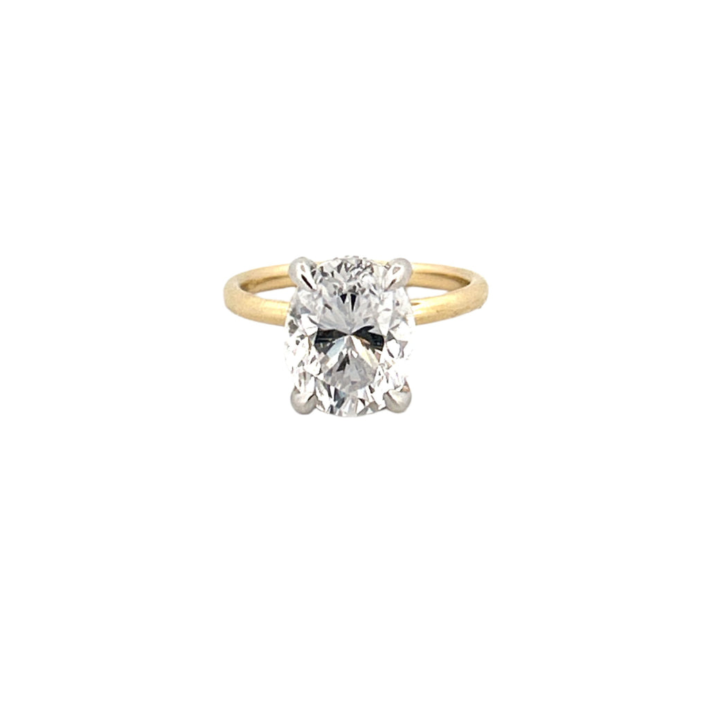 14K Two-Tone Gold 4.00 Carat Oval Lab Grown Diamond Under Halo Solitaire Engagement Ring