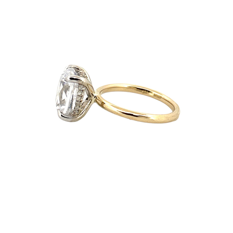 14K Two-Tone Gold 4.00 Carat Oval Lab Grown Diamond Under Halo Solitaire Engagement Ring