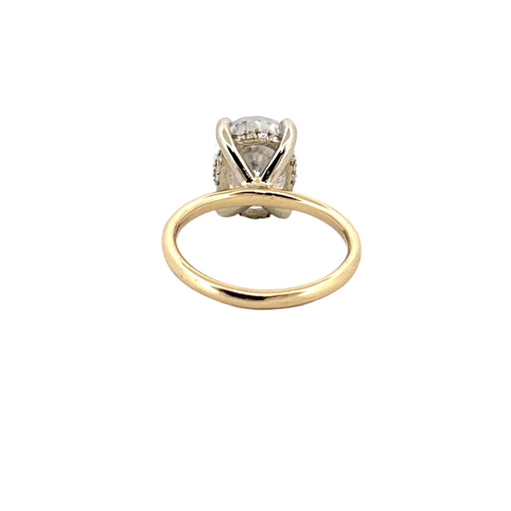 14K Two-Tone Gold 4.00 Carat Oval Lab Grown Diamond Under Halo Solitaire Engagement Ring