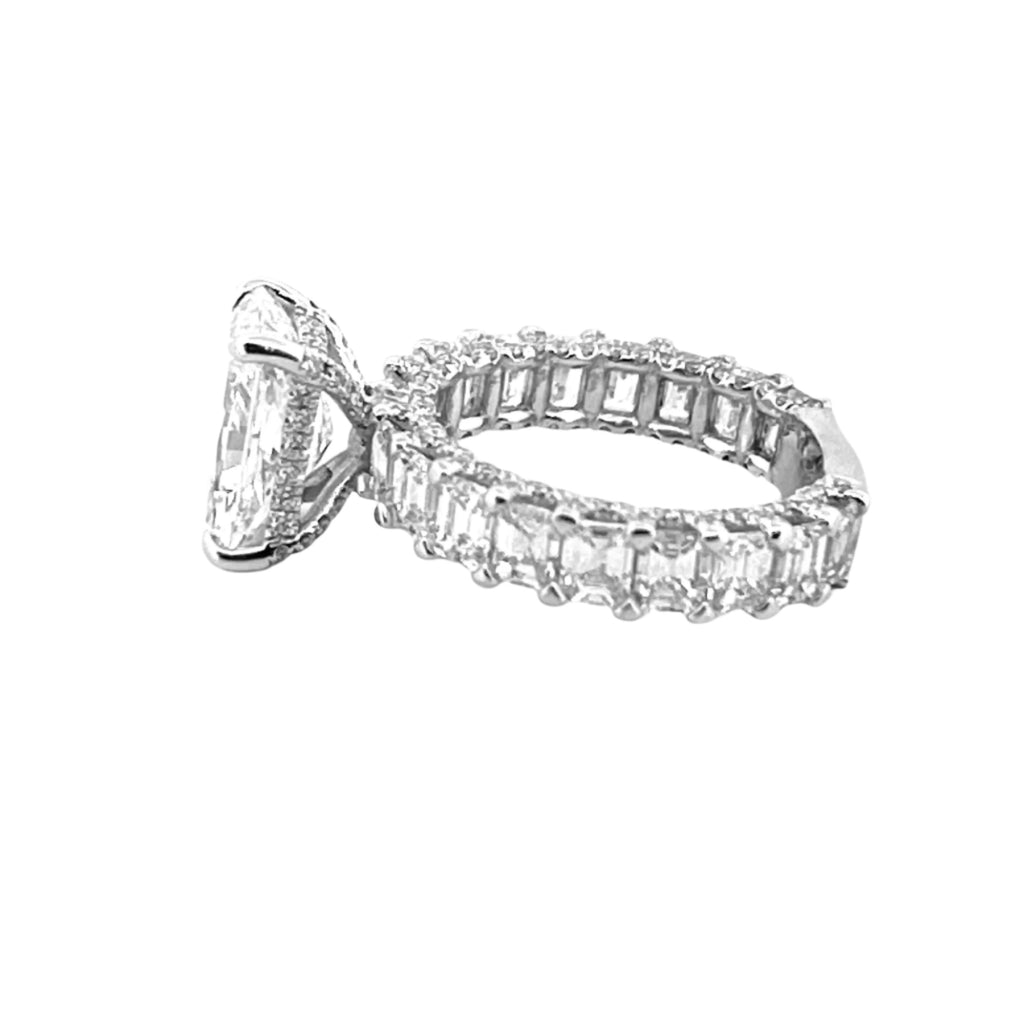 14K Gold 3.50 Carat Lab Grown Radiant Diamond Emerald Cut U Prong Engagement Ring