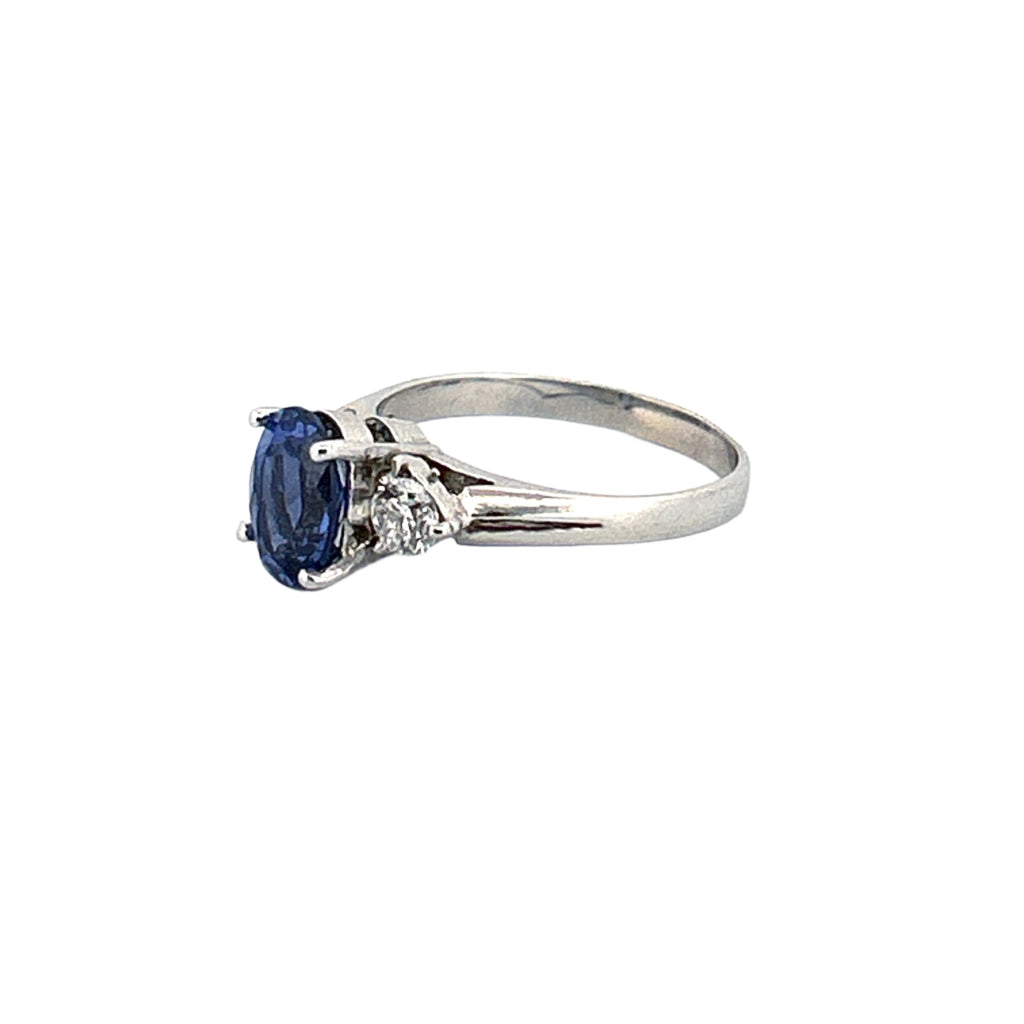 14K Gold Three Stone Oval Tanzanite and Diamond Band