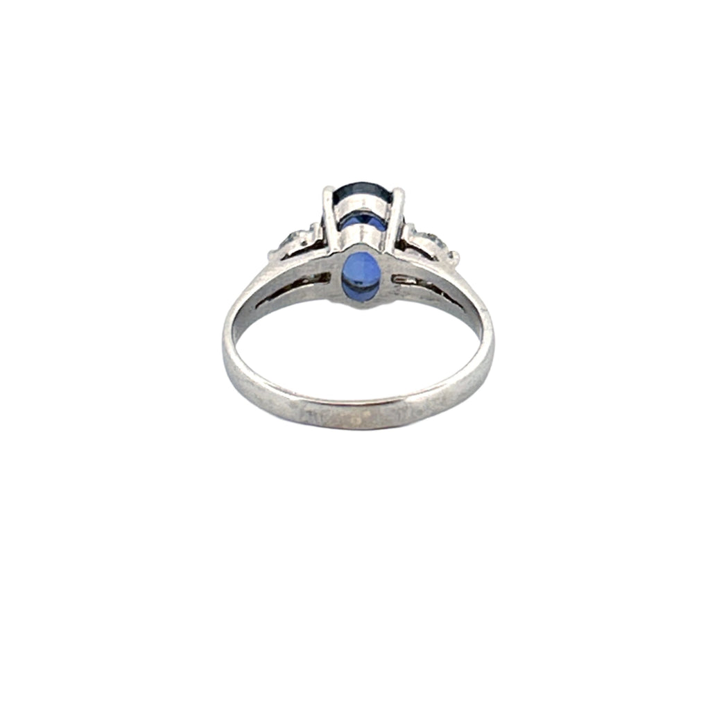 14K Gold Three Stone Oval Tanzanite and Diamond Band