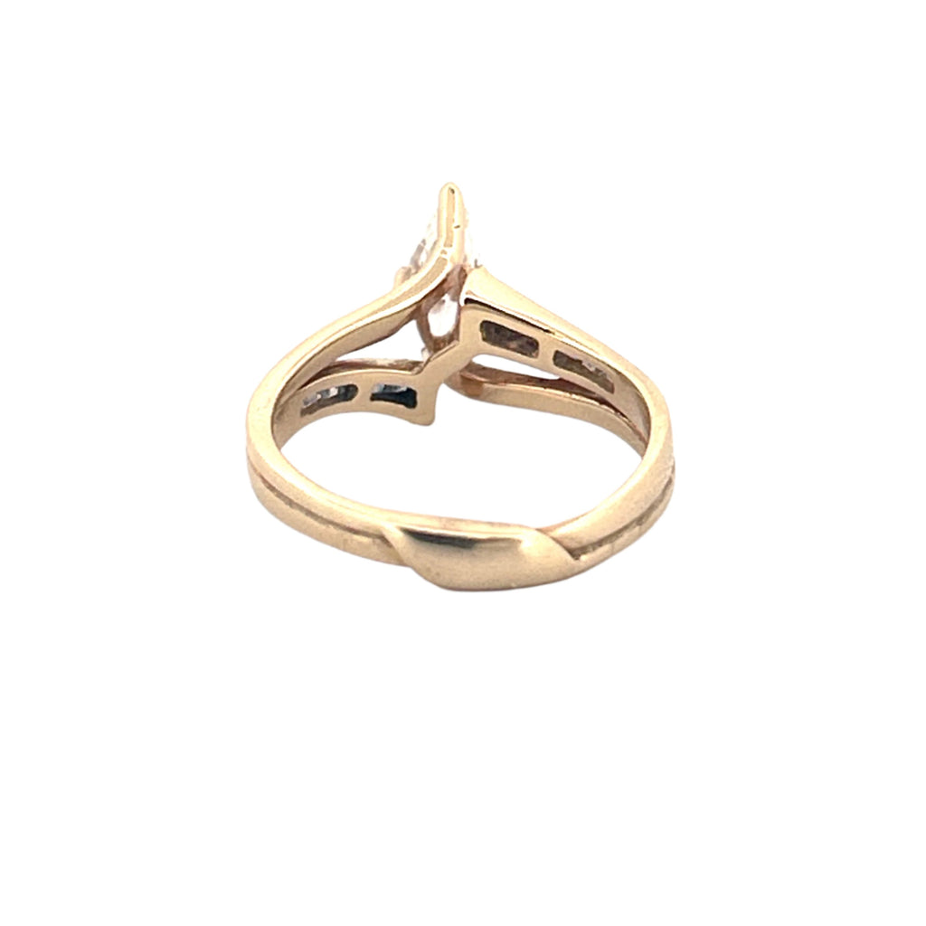 14K Gold Marquise Diamond  Baguette Channel Set Engagement Ring