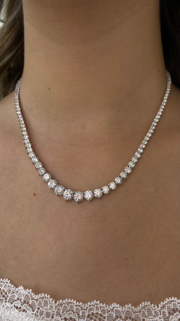 14K Gold Lab Grown 16.50 Carat Round Graduating Diamond Tennis Necklace